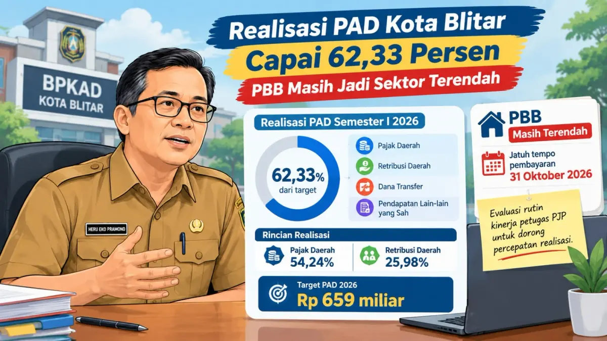 Capaian Pendapatan Asli Daerah Kota Blitar Capai 62,33% di Semester Pertama, PBB Perlu Perhatian Lebih