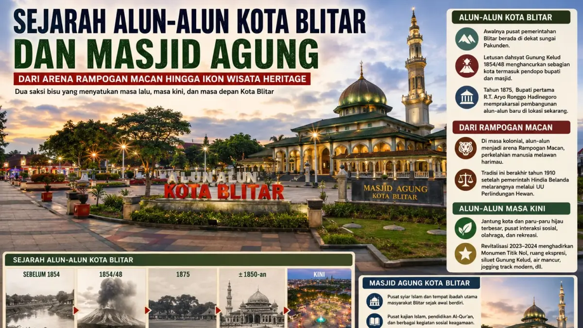 Jejak Sejarah Alun-Alun dan Masjid Agung Kota Blitar: Dari Arena Rampogan Macan ke Destinasi Warisan Budaya