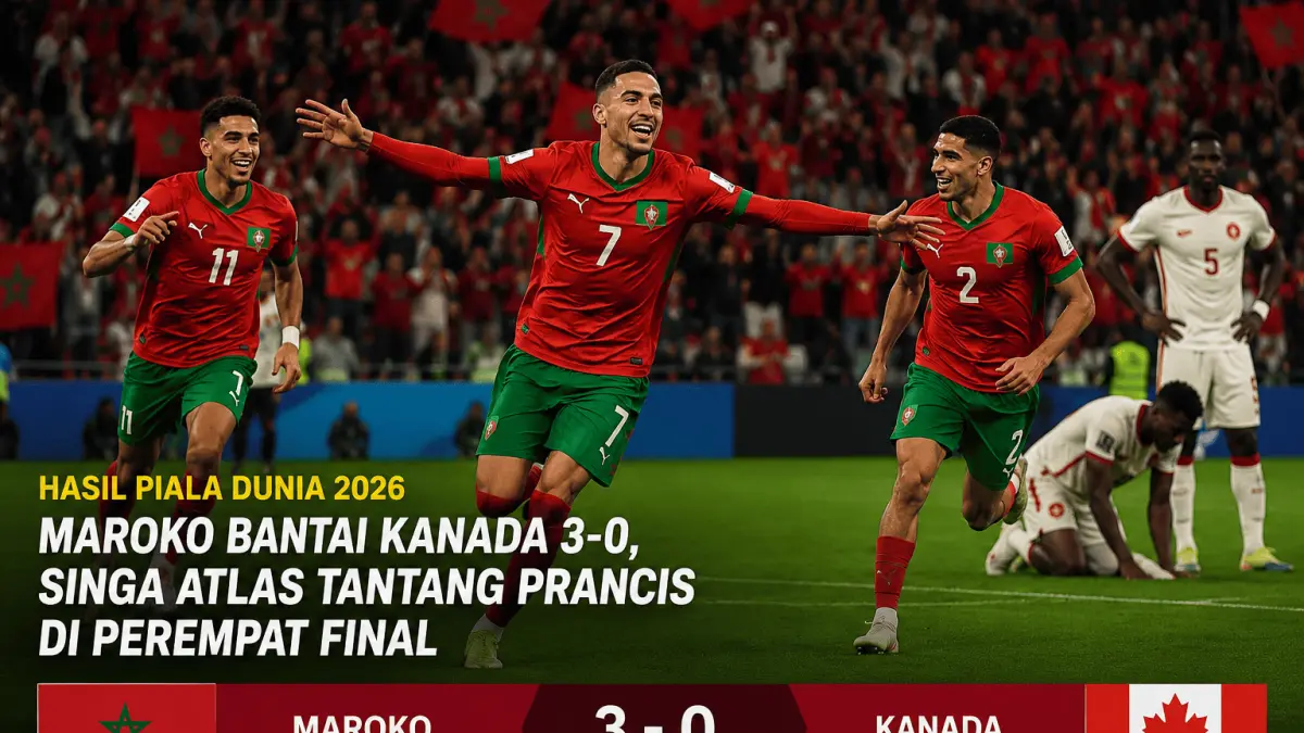 Maroko Taklukkan Kanada 3-0 dan Siap Hadapi Prancis di Perempat Final Piala Dunia 2026