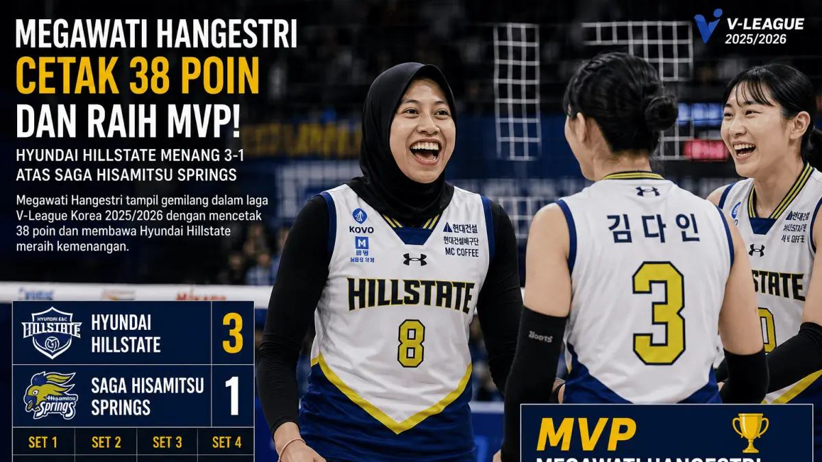 Megawati Hangestri Mencetak 38 Poin dan Raih MVP, Hyundai Hillstate Kalahkan Saga Hisamitsu Springs 3-1
