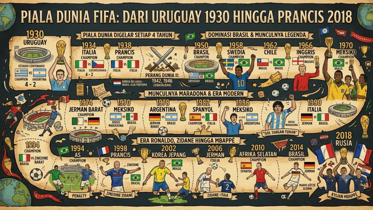 Menyelami Sejarah Piala Dunia FIFA: Momen Bersejarah dan Juara dari 1930 hingga 2018