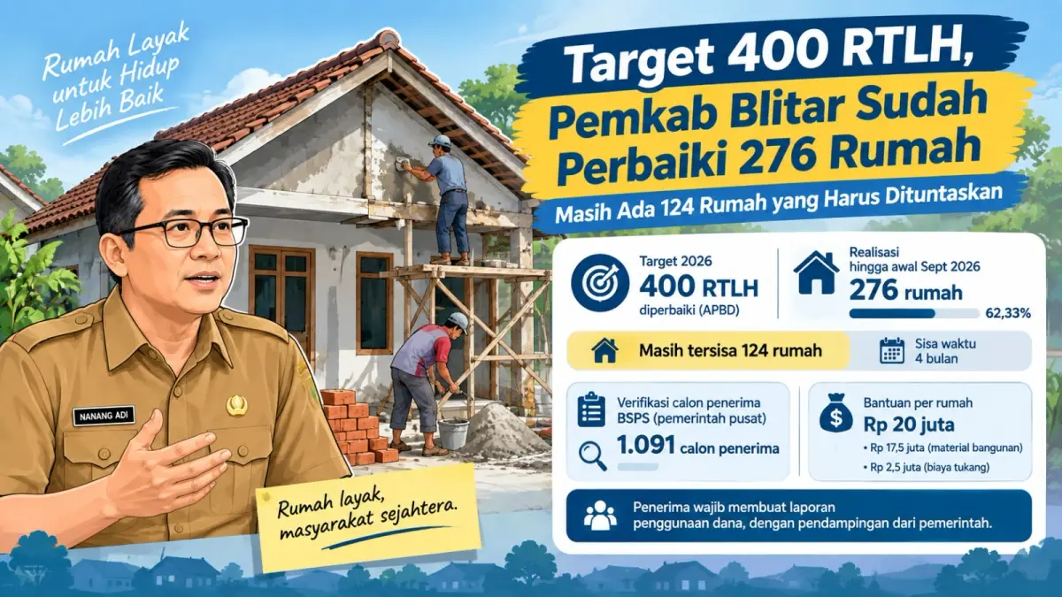 Pemkab Blitar Capai 276 Perbaikan RTLH, Target 400 Rumah Layak di Tahun 2026