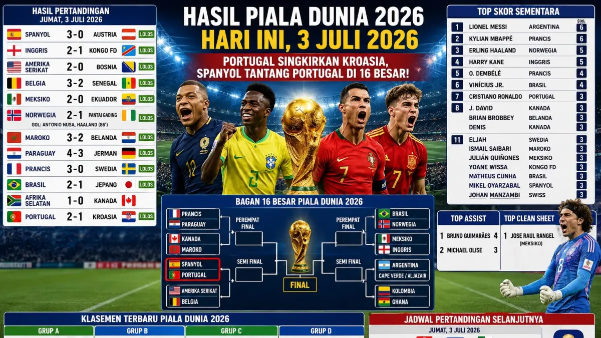 Piala Dunia 2026: Portugal Singkirkan Kroasia, Spanyol Siap Tantang di Babak 16 Besar