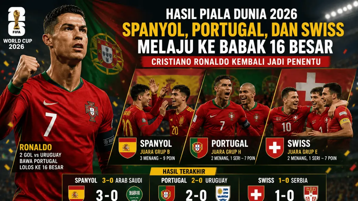 Piala Dunia 2026: Spanyol, Portugal, dan Swiss Lanjut ke 16 Besar, Ronaldo Jadi Kunci Kemenangan