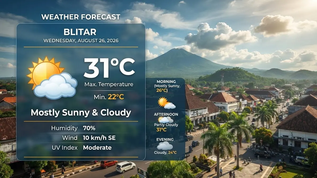 Prakiraan Cuaca Blitar 26 Agustus: Suhu Tercatat Hingga 31 Derajat Celsius