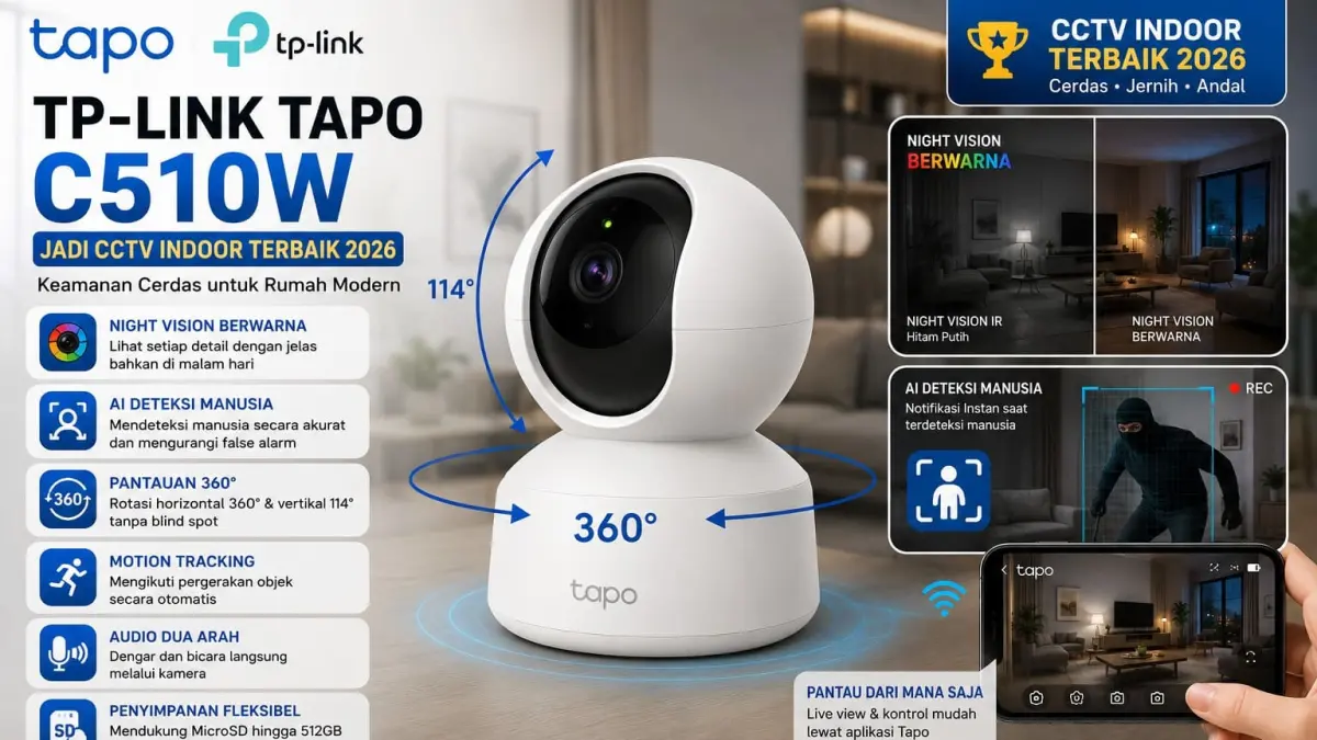 TP-Link Tapo C510W: CCTV Indoor Terbaik 2026 dengan Fitur Night Vision Berwarna dan AI Deteksi Manusia